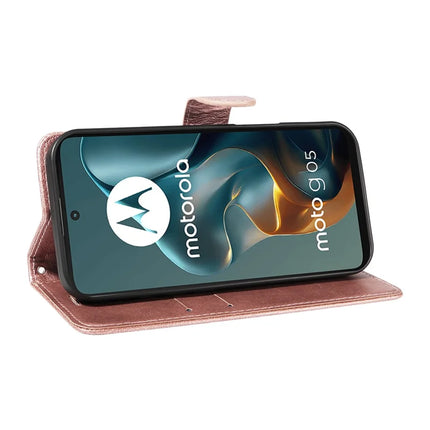 For Motorola Moto G05 4G Case Solid Color Leather Mobile Cover Wallet Stand with Strap