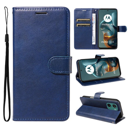 For Motorola Moto G05 4G Case Solid Color Leather Mobile Cover Wallet Stand with Strap - Blue