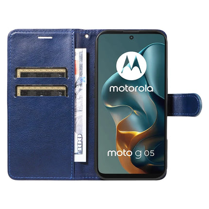 For Motorola Moto G05 4G Case Solid Color Leather Mobile Cover Wallet Stand with Strap