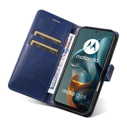 For Motorola Moto G05 4G Case Solid Color Leather Mobile Cover Wallet Stand with Strap