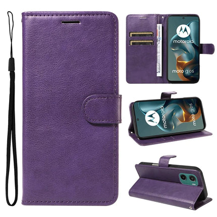 For Motorola Moto G05 4G Case Solid Color Leather Mobile Cover Wallet Stand with Strap - Purple