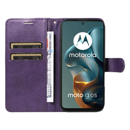 For Motorola Moto G05 4G Case Solid Color Leather Mobile Cover Wallet Stand with Strap