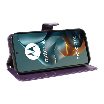 For Motorola Moto G05 4G Case Solid Color Leather Mobile Cover Wallet Stand with Strap