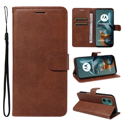 For Motorola Moto G05 4G Case Solid Color Leather Mobile Cover Wallet Stand with Strap - Brown