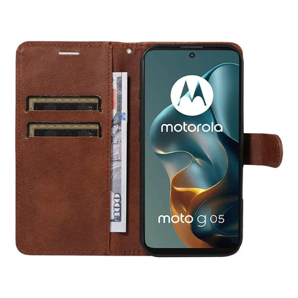 For Motorola Moto G05 4G Case Solid Color Leather Mobile Cover Wallet Stand with Strap