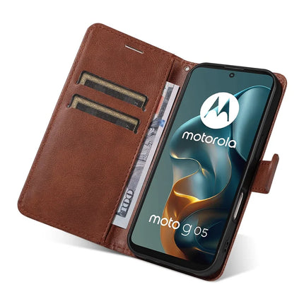 For Motorola Moto G05 4G Case Solid Color Leather Mobile Cover Wallet Stand with Strap