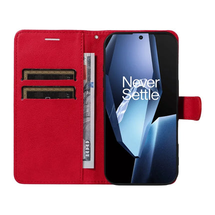 For OnePlus 13R 5G Case Solid Color Leather Mobile Cover Wallet Stand with Strap
