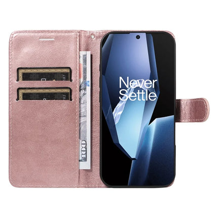 For OnePlus 13R 5G Case Solid Color Leather Mobile Cover Wallet Stand with Strap