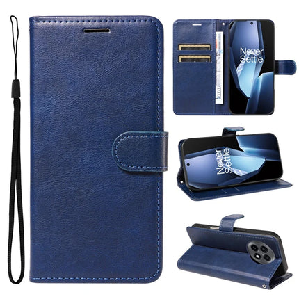 For OnePlus 13R 5G Case Solid Color Leather Mobile Cover Wallet Stand with Strap - Blue