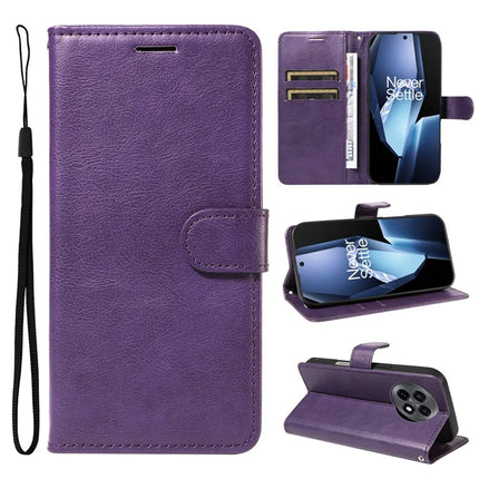 For OnePlus 13R 5G Case Solid Color Leather Mobile Cover Wallet Stand with Strap - Purple