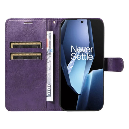 For OnePlus 13R 5G Case Solid Color Leather Mobile Cover Wallet Stand with Strap