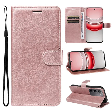 For Realme C75 Case Solid Color Leather Mobile Cover Wallet Stand with Strap - Rose Gold