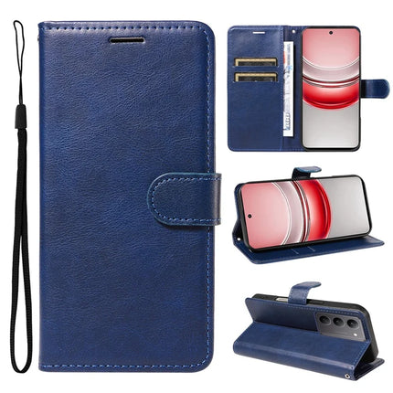 For Realme C75 Case Solid Color Leather Mobile Cover Wallet Stand with Strap - Blue