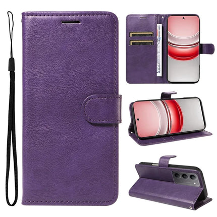 For Realme C75 Case Solid Color Leather Mobile Cover Wallet Stand with Strap - Purple