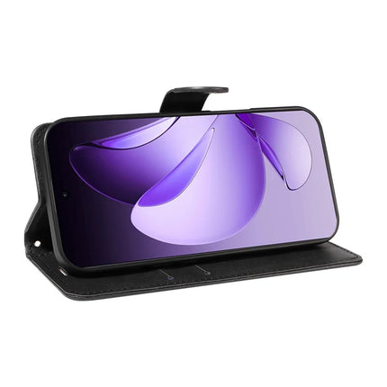 For Oppo Reno13 Pro 5G Case Solid Color Leather Mobile Cover Wallet Stand with Strap