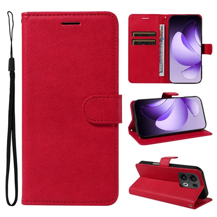 For Oppo Reno13 Pro 5G Case Solid Color Leather Mobile Cover Wallet Stand with Strap - Red