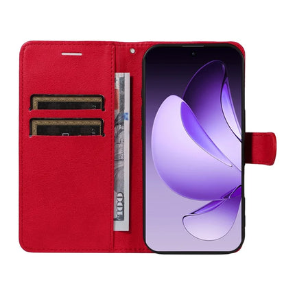For Oppo Reno13 Pro 5G Case Solid Color Leather Mobile Cover Wallet Stand with Strap