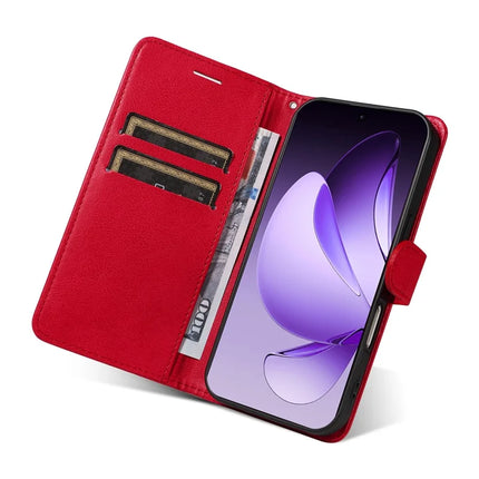 For Oppo Reno13 Pro 5G Case Solid Color Leather Mobile Cover Wallet Stand with Strap