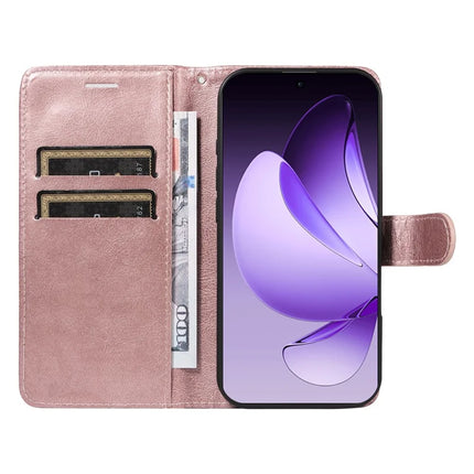 For Oppo Reno13 Pro 5G Case Solid Color Leather Mobile Cover Wallet Stand with Strap