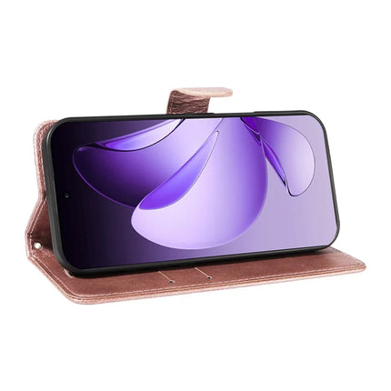 For Oppo Reno13 Pro 5G Case Solid Color Leather Mobile Cover Wallet Stand with Strap