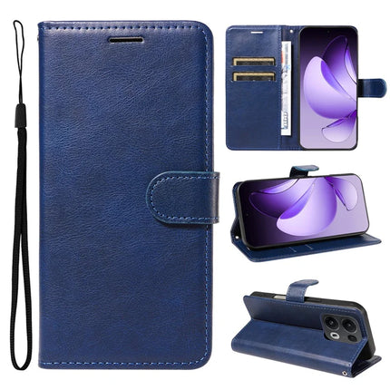 For Oppo Reno13 Pro 5G Case Solid Color Leather Mobile Cover Wallet Stand with Strap - Blue
