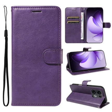 For Oppo Reno13 Pro 5G Case Solid Color Leather Mobile Cover Wallet Stand with Strap - Purple