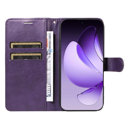 For Oppo Reno13 Pro 5G Case Solid Color Leather Mobile Cover Wallet Stand with Strap