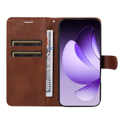 For Oppo Reno13 Pro 5G Case Solid Color Leather Mobile Cover Wallet Stand with Strap