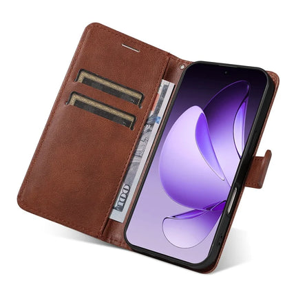 For Oppo Reno13 Pro 5G Case Solid Color Leather Mobile Cover Wallet Stand with Strap