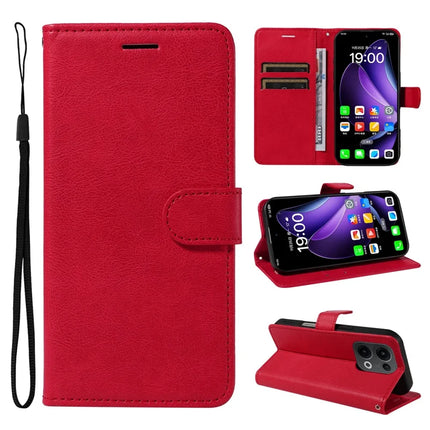 For Oppo Reno13 5G (Global) Case Solid Color Leather Mobile Cover Wallet Stand with Strap - Red