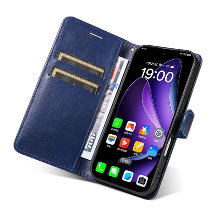 For Oppo Reno13 5G (Global) Case Solid Color Leather Mobile Cover Wallet Stand with Strap
