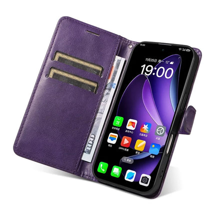 For Oppo Reno13 5G (Global) Case Solid Color Leather Mobile Cover Wallet Stand with Strap