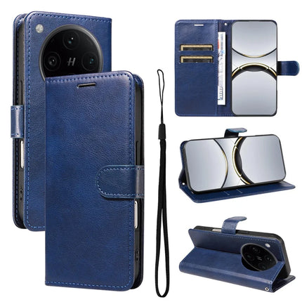For Oppo Find X8 Pro 5G Case Solid Color Leather Mobile Cover Wallet Stand with Strap - Blue