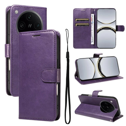For Oppo Find X8 Pro 5G Case Solid Color Leather Mobile Cover Wallet Stand with Strap - Purple