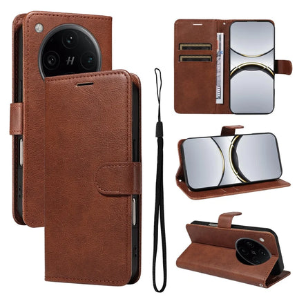 For Oppo Find X8 Pro 5G Case Solid Color Leather Mobile Cover Wallet Stand with Strap - Brown