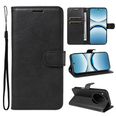 For Oppo Find X8 5G Case Solid Color Leather Mobile Cover Wallet Stand with Strap - Black