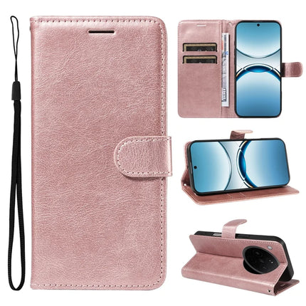 For Oppo Find X8 5G Case Solid Color Leather Mobile Cover Wallet Stand with Strap - Rose Gold