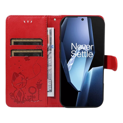 For OnePlus 13R 5G Leather Wallet Case Cat Bee Pattern Phone Cover Stand