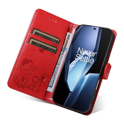 For OnePlus 13R 5G Leather Wallet Case Cat Bee Pattern Phone Cover Stand