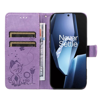 For OnePlus 13R 5G Leather Wallet Case Cat Bee Pattern Phone Cover Stand