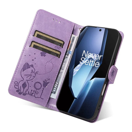 For OnePlus 13R 5G Leather Wallet Case Cat Bee Pattern Phone Cover Stand