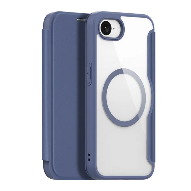 For iPhone 16e Leather Case DUX DUCIS Skin X Pro Series Stand Cover Compatible with MagSafe - Blue