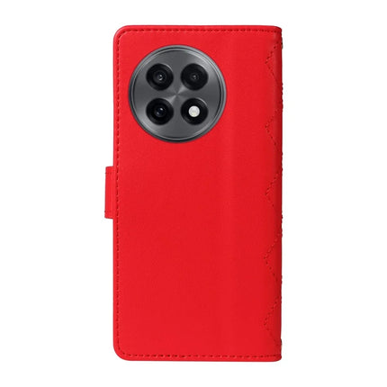 For OnePlus 13R 5G Wallet Case Rhombus Leather Phone Cover with Strap -  Red