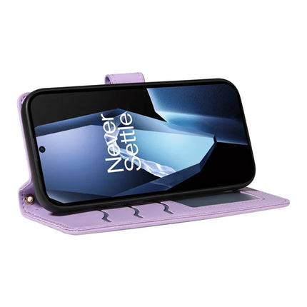 For OnePlus 13R 5G Wallet Case Rhombus Leather Phone Cover with Strap -  Light Purple