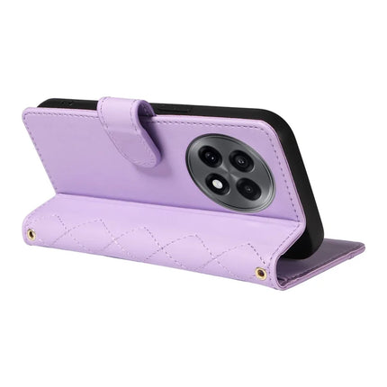 For OnePlus 13R 5G Wallet Case Rhombus Leather Phone Cover with Strap -  Light Purple