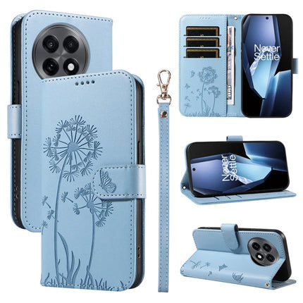 For OnePlus 13R 5G Leather Wallet Case with Strap Dandelion Imprint Phone Stand Cover - Sky Blue