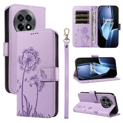 For OnePlus 13R 5G Leather Wallet Case with Strap Dandelion Imprint Phone Stand Cover - Purple