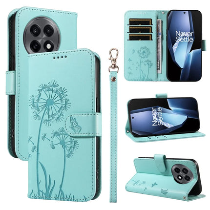 For OnePlus 13R 5G Leather Wallet Case with Strap Dandelion Imprint Phone Stand Cover - Green