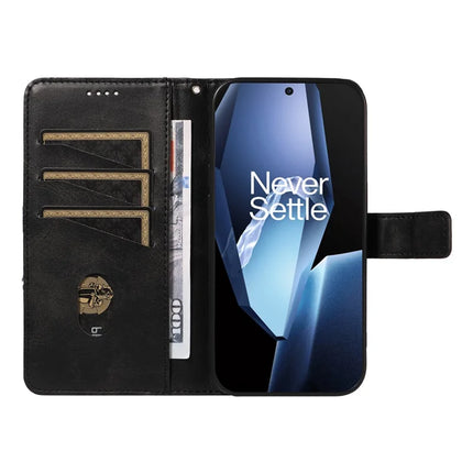 For OnePlus 13R 5G Leather Case Geometric Line Design Wallet Phone Cover with Wrist Strap