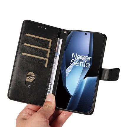 For OnePlus 13R 5G Leather Case Geometric Line Design Wallet Phone Cover with Wrist Strap
